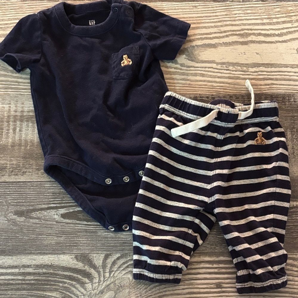 Baby Gap Navy Baby Bodysuit and Striped Pants Set